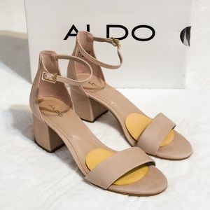 Aldo Villarosa Nude Block Heel Sandals Size 6 Light Beige Cream Cocktail Sandals